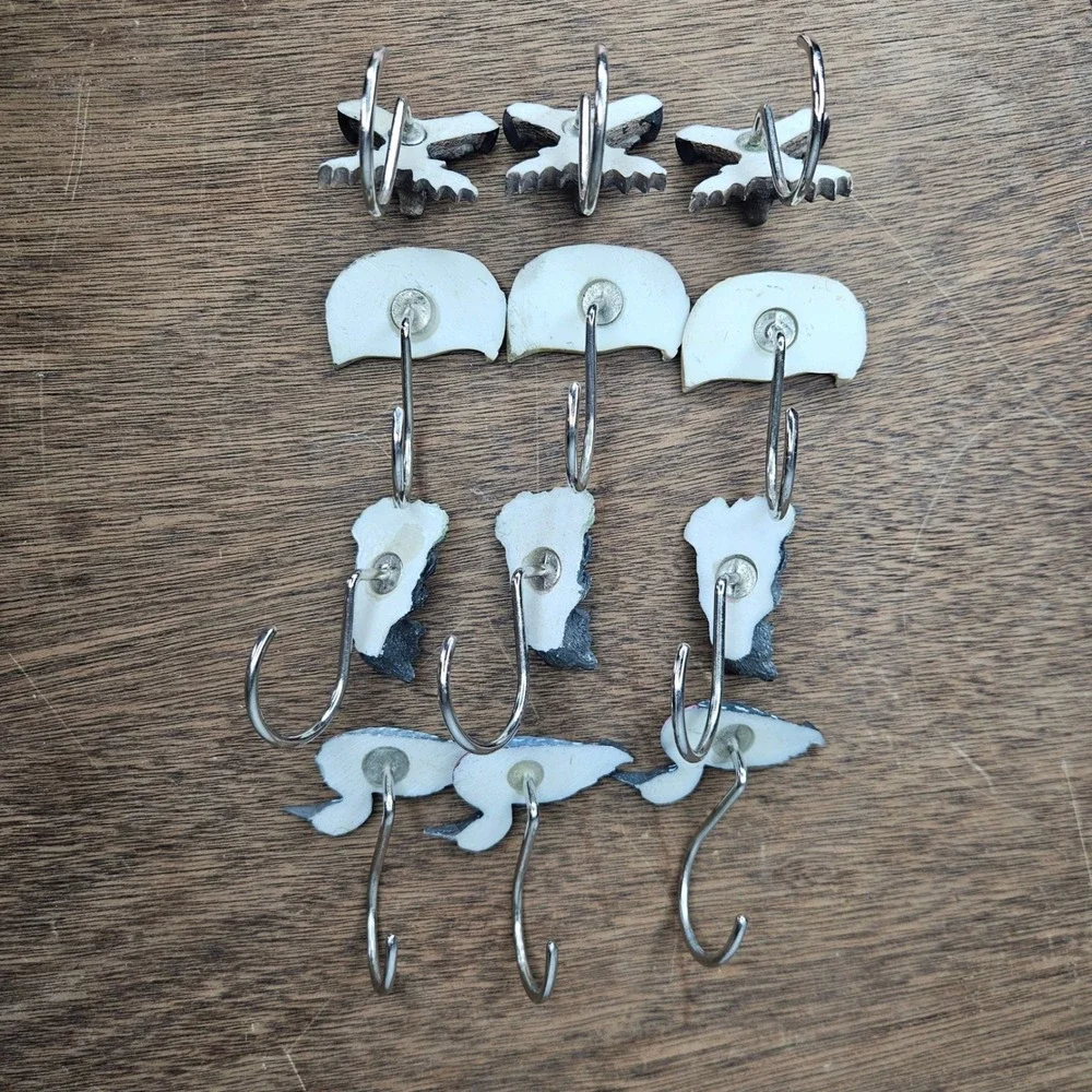 Rustic Lodge Northwoods Shower Curtain‎ Hooks Set 12 Moose Bear Loon Canoe Resin